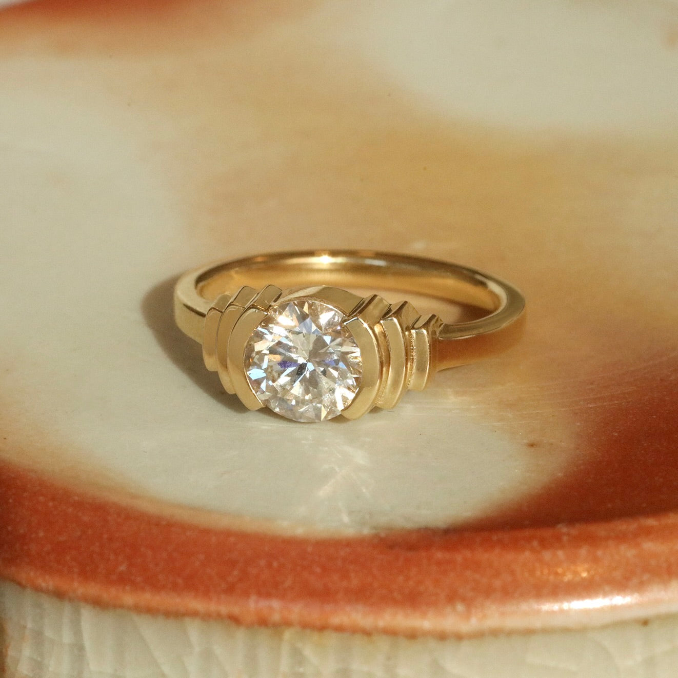 Lifestyle side view of Step Ring / Round Diamond