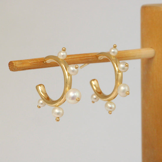 Amorphous Pearl Bead Hoops / Small