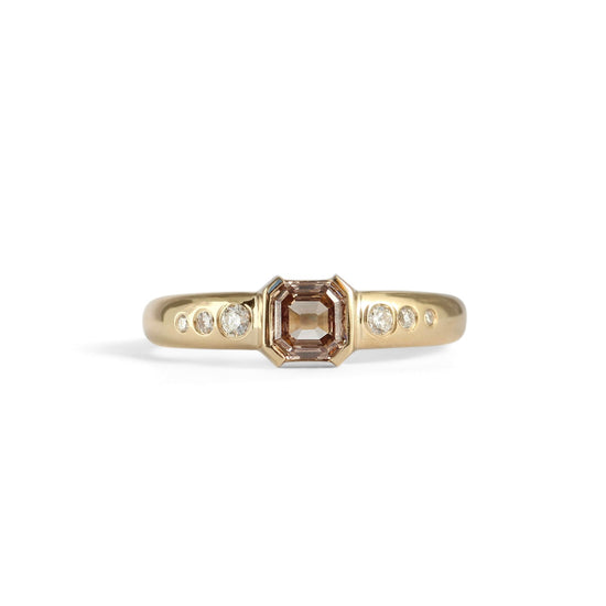 Ellipse Ring / Asscher Cut Champagne Diamond + Flush Diamonds