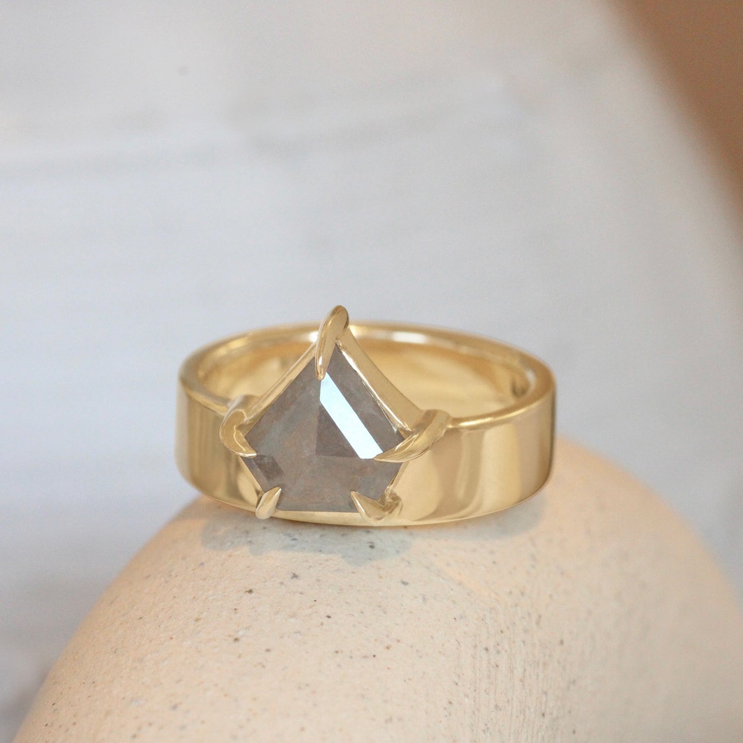 Horizon Ring / Shield Milky Grey Salt + Pepper Diamond