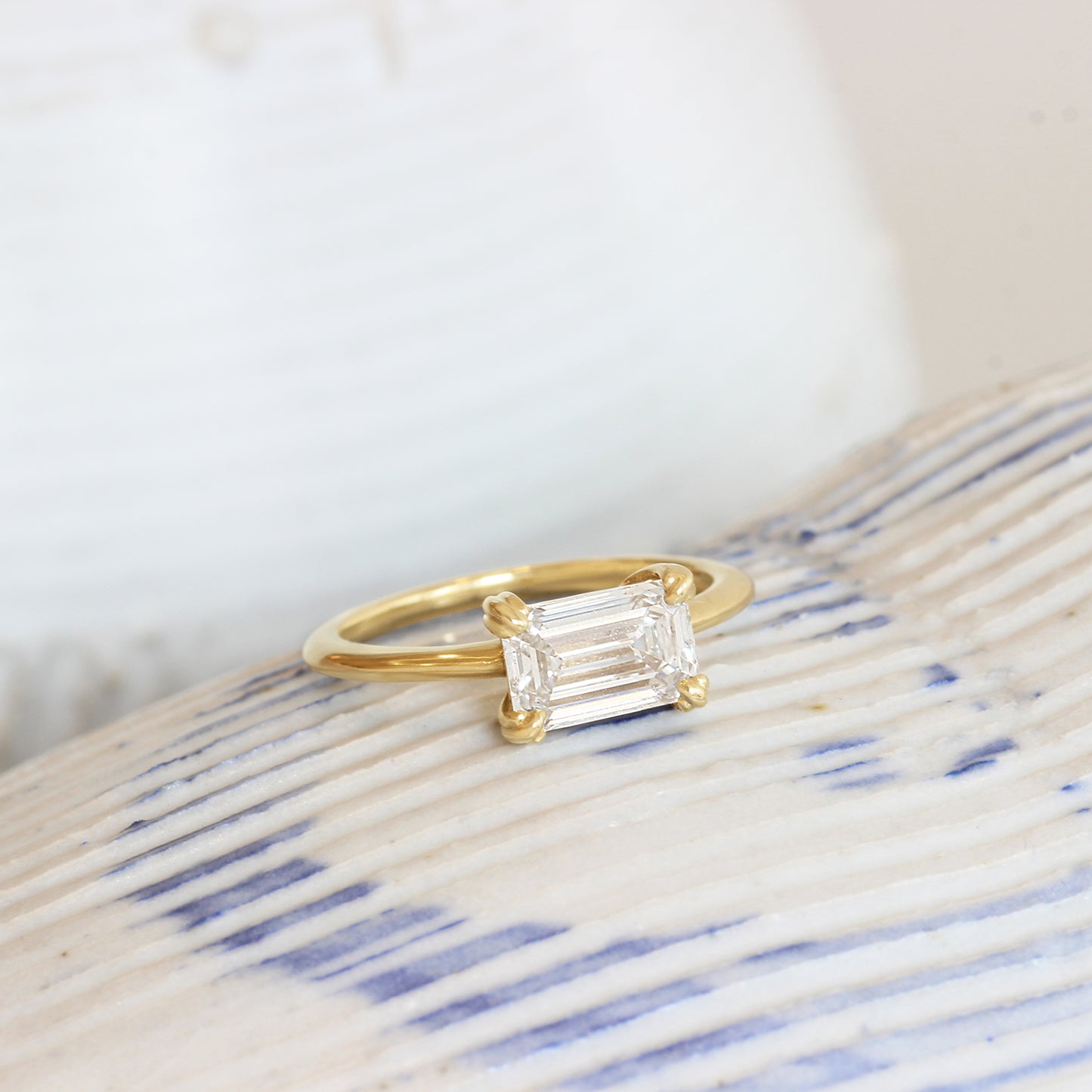Cornice Ring / Lab Emerald Cut Diamond by Goldpoint