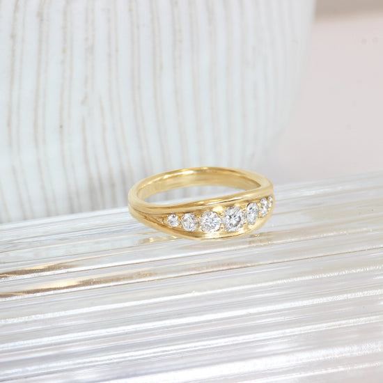 Cornice Ring / Tapered Wide + Lab Diamonds by Goldpoint
