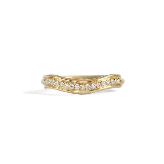 Cornice Band / Soft Curve + Diamonds + Yellow Gold