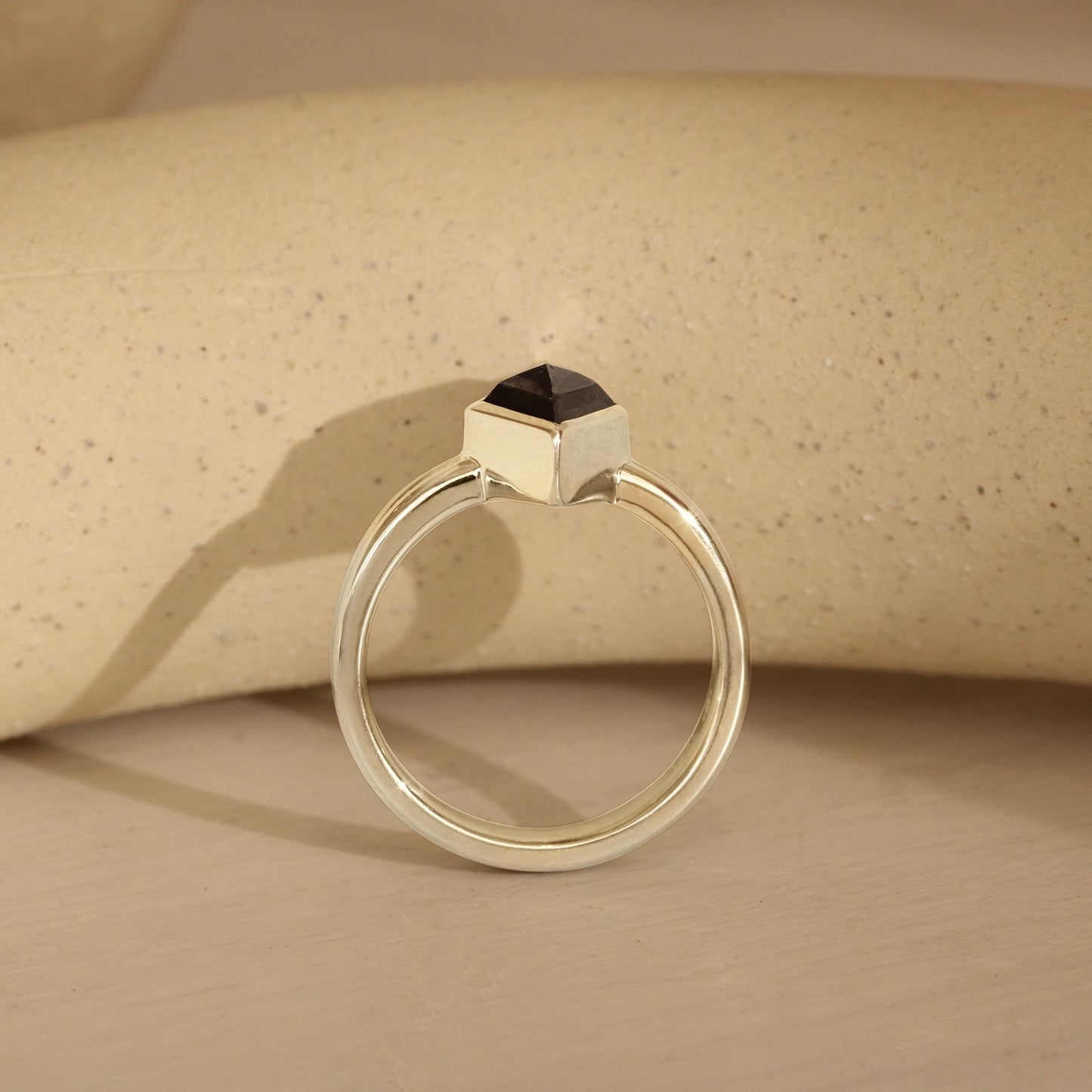 Side profile shot of Duo Ring / Kite Salt & Pepper Diamond