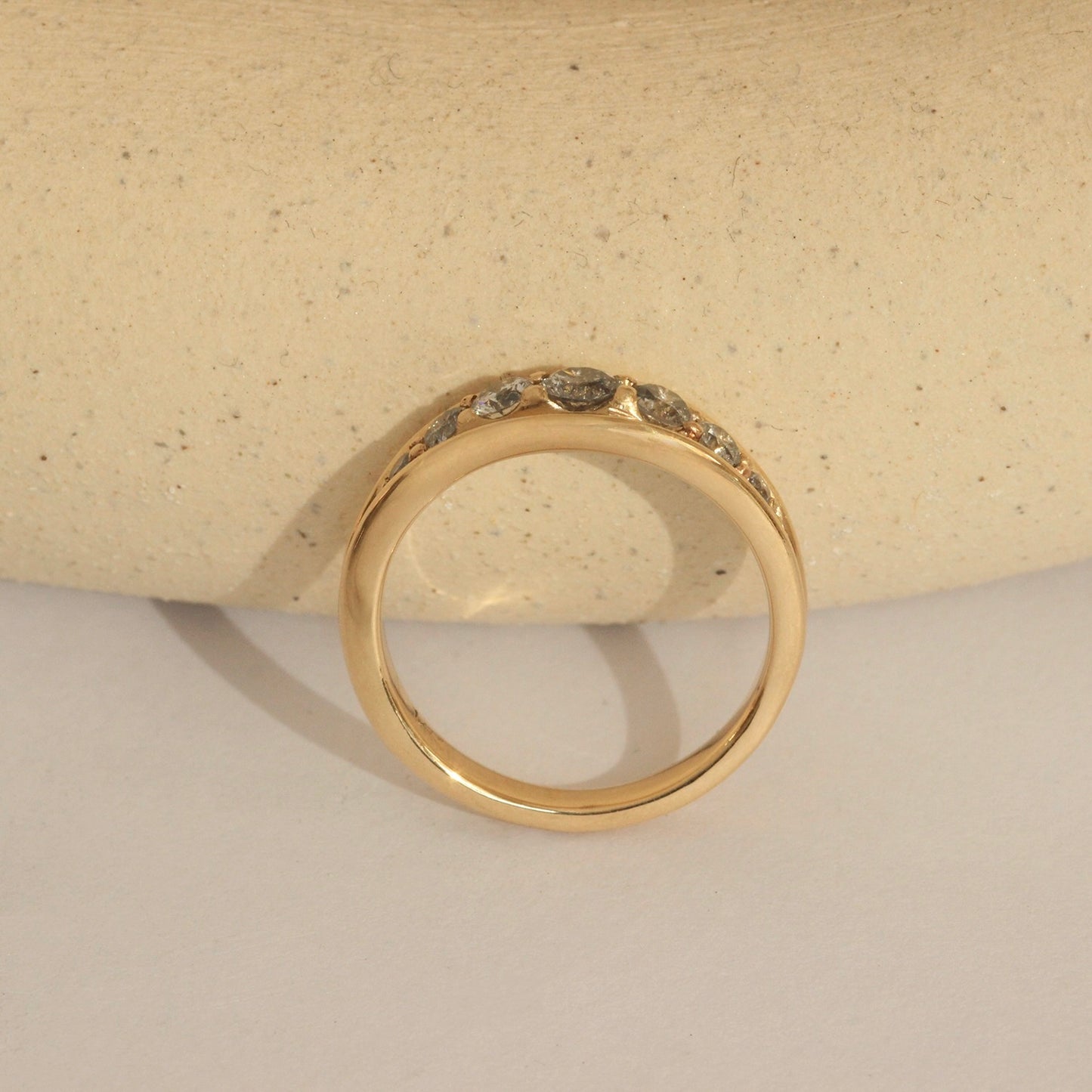 Cornice Ring / Tapered Wide + Salt & Pepper Diamonds by Goldpoint