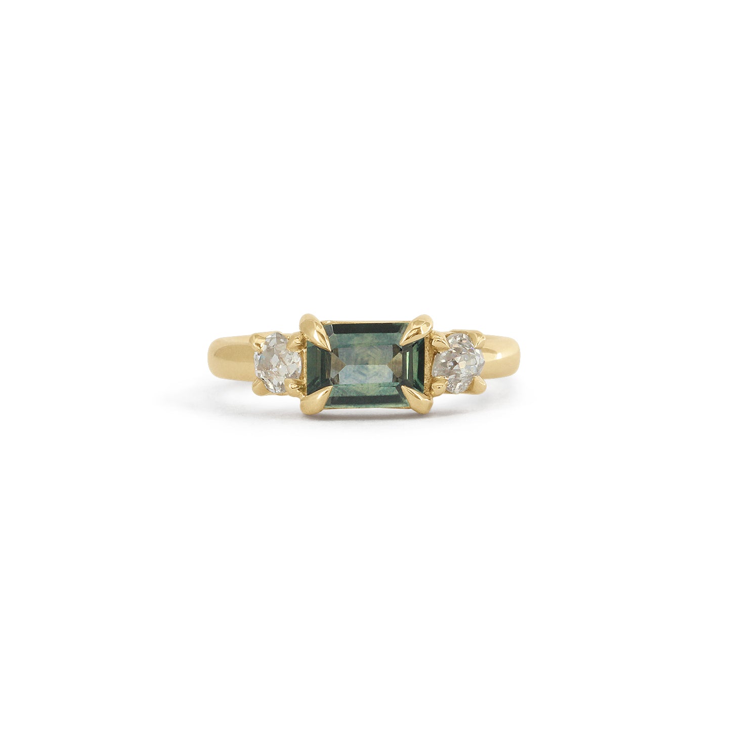 Ellipse Ring / Emerald Cut Green Sapphire + Old Mine Diamonds by Goldpoint