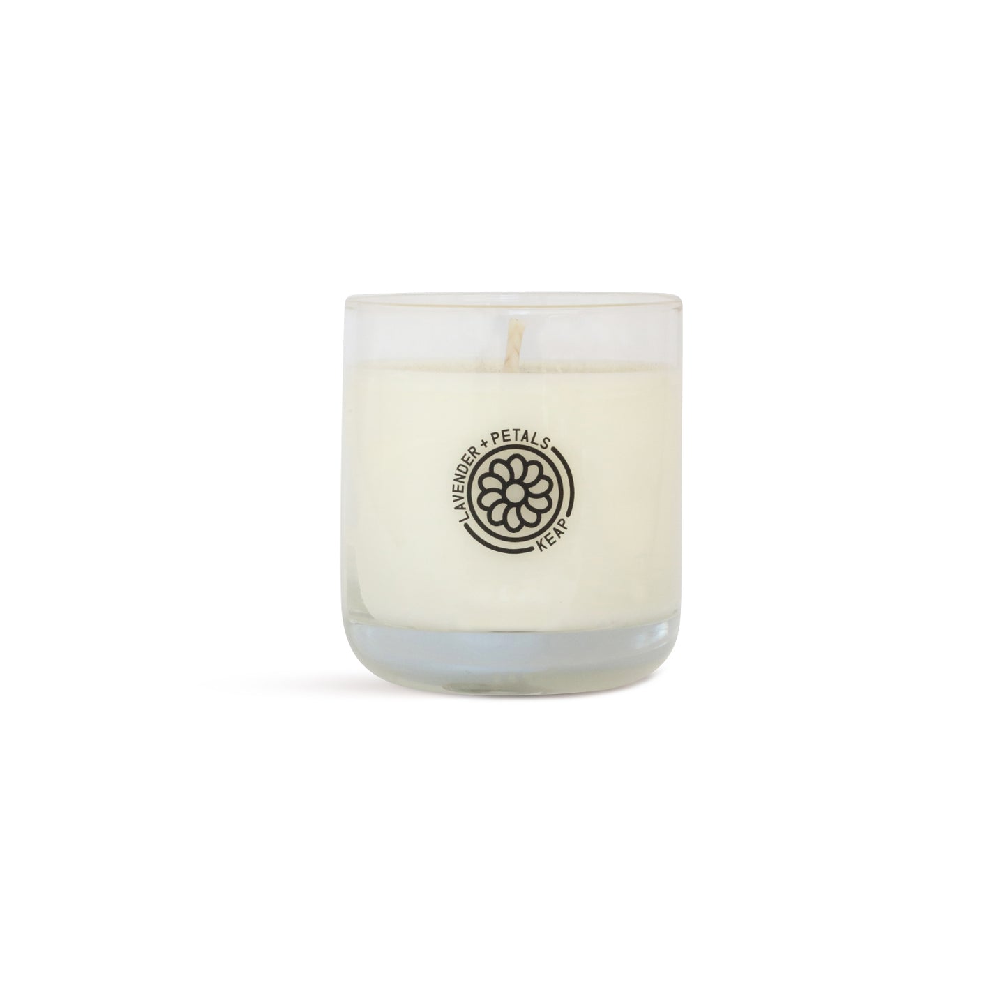 Front view of Lavender + Petals Scented Candle by Keap Candles