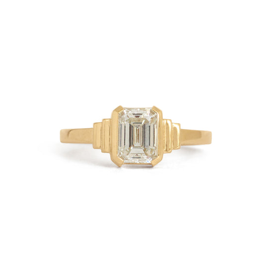 Front view of Step Ring / Emerald Cut Diamond