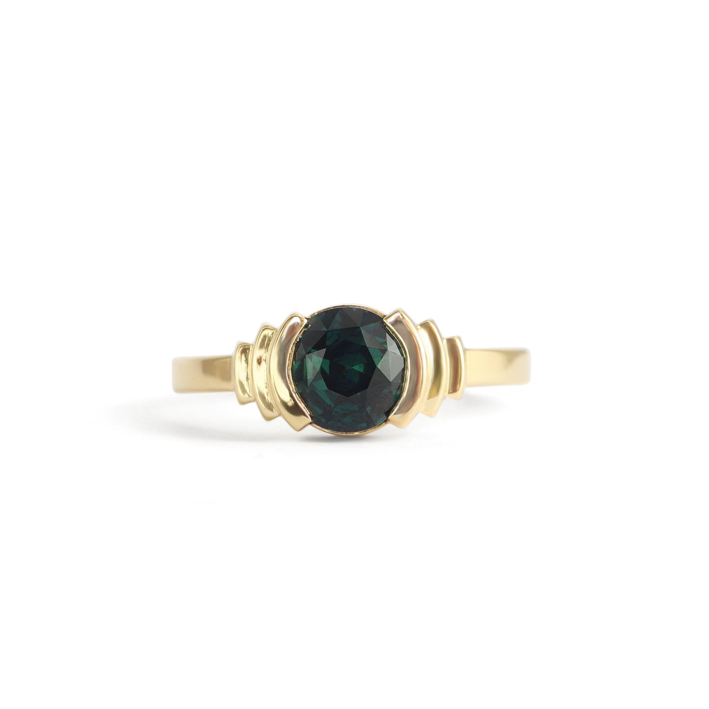 Step Ring / Round Teal Sapphire