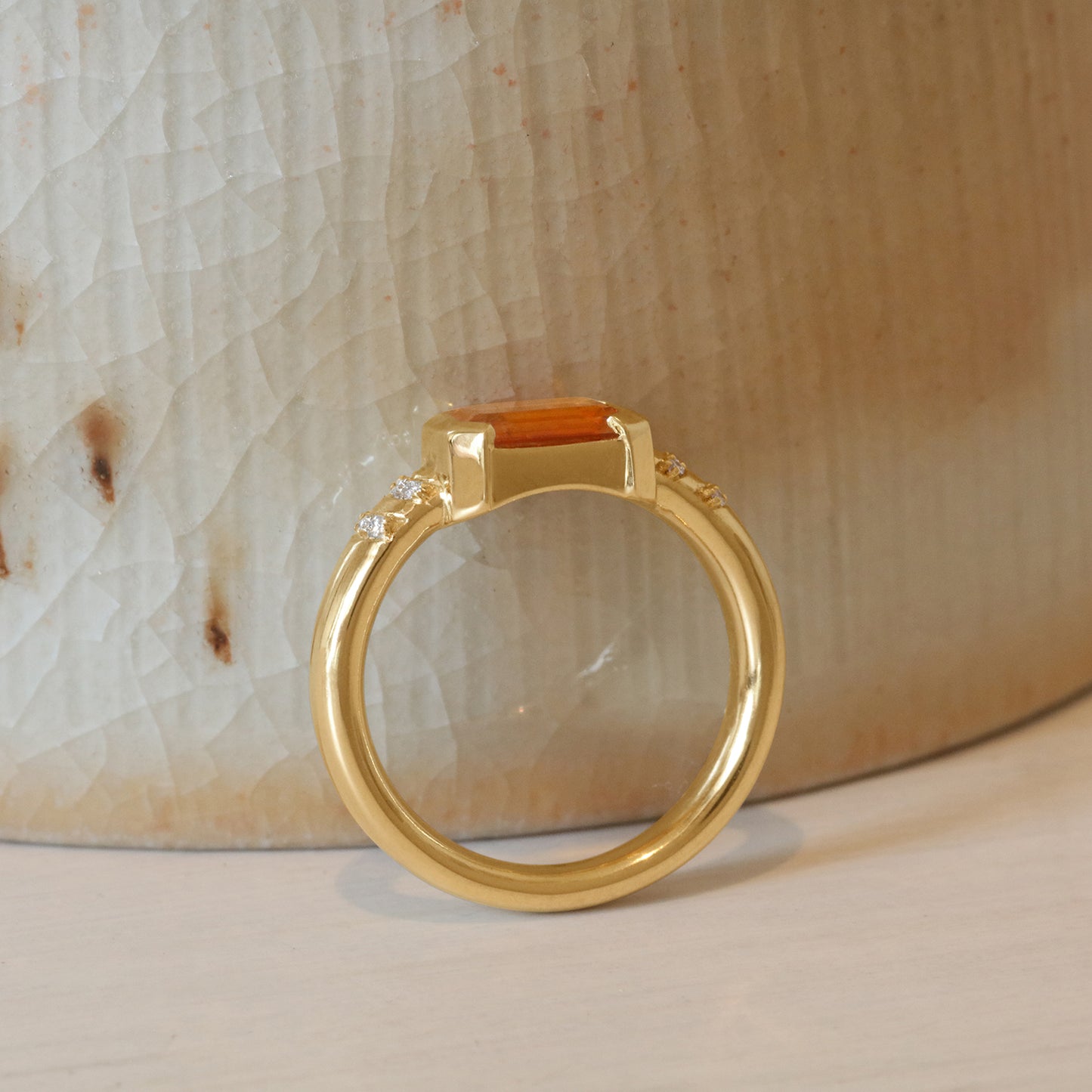 Ellipse Ring / Orange Portrait Cut Sapphire + Diamonds