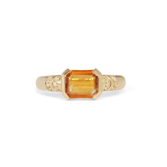 Ellipse Ring / Orange Portrait Cut Sapphire + Diamonds