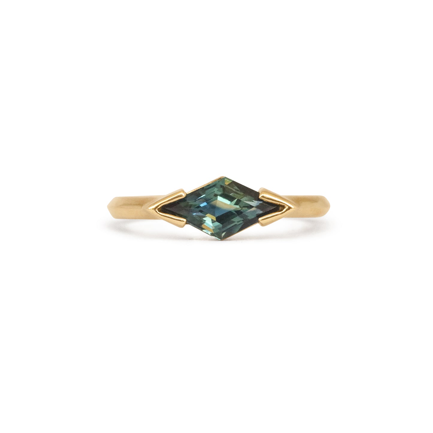 Front view of Sideways Ring / Blue Lozenge Sapphire